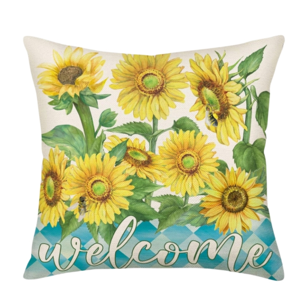 Sunflower Welcome Throw Pillow Cover